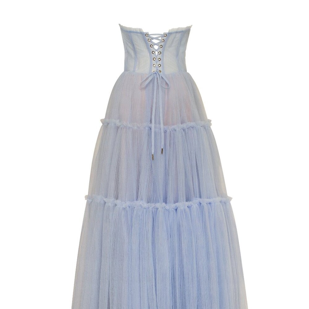 Elegant Blue Strapless Maxi Dress - Picture 3 of 10